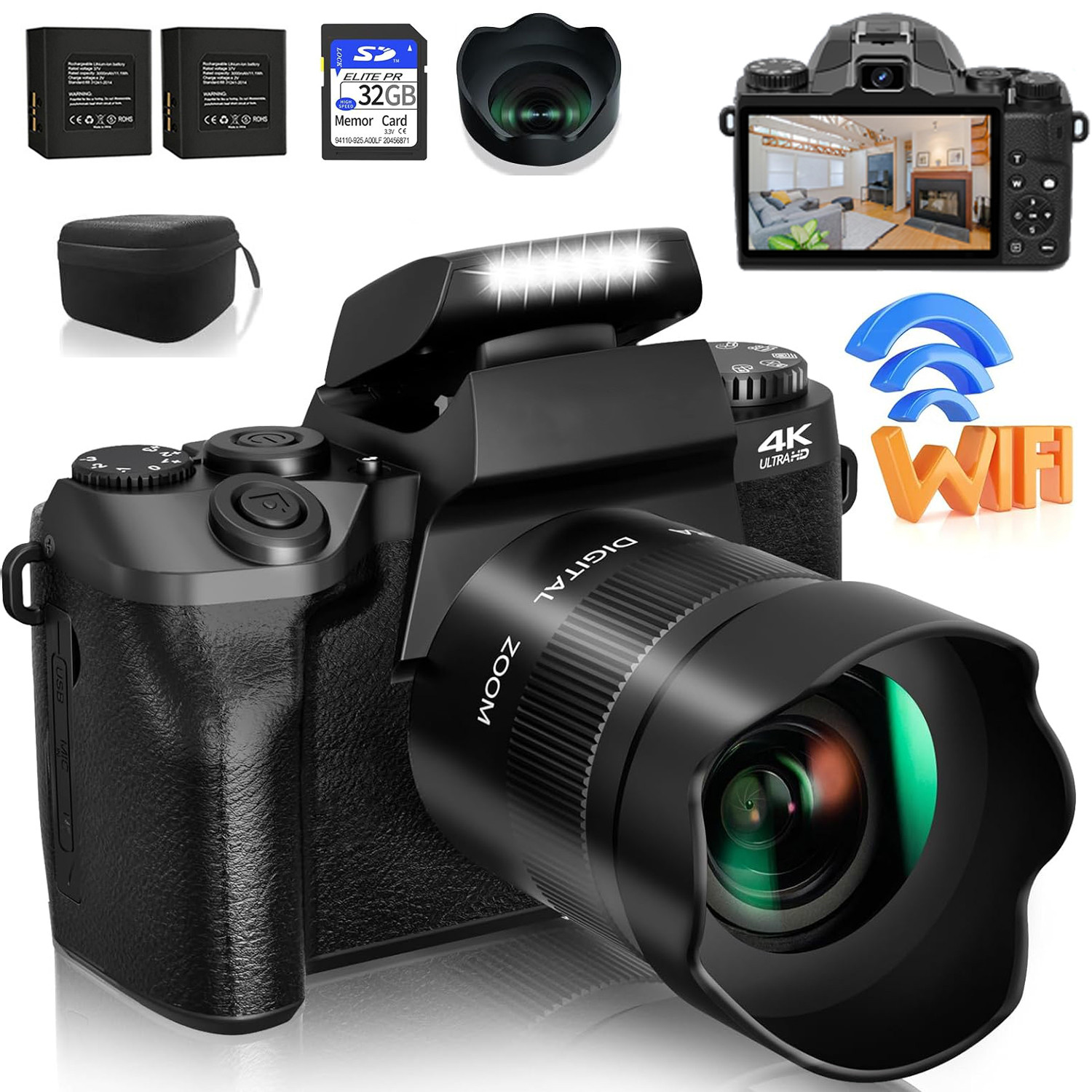 Webcam 4K - Cámara Digital SLR DSLR de 64MP