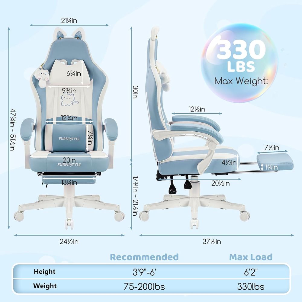 Silla de Juego Ergonómica Azul - Gaming Chair reseña y precio